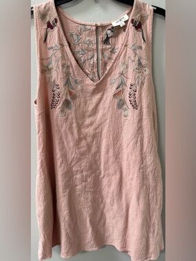 Umgee Blush Pink Embroidered Bird Floral Sleeveless Boho Top Size L